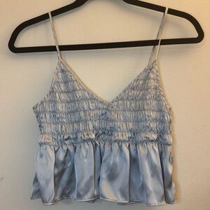 Urban Outfitters Cleo Smocked Babydoll Satin Cami Tank Crop Top